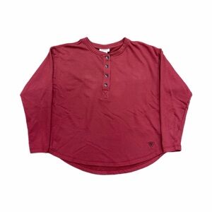 Ariat REAL Henley Shirt Womens Large Red Long Sleeve Button Pullover Casual